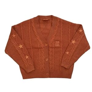 Taylor Swift Burnt Orange Sparkle Cable Knit Cardigan Stars On Long Sleeves